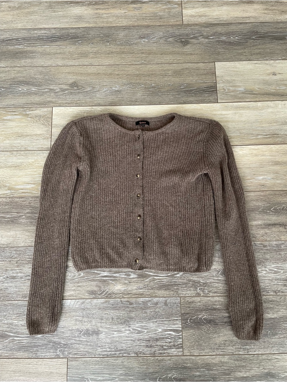 Quince Yak Soft Rib Crew Heather Brown Cardigan